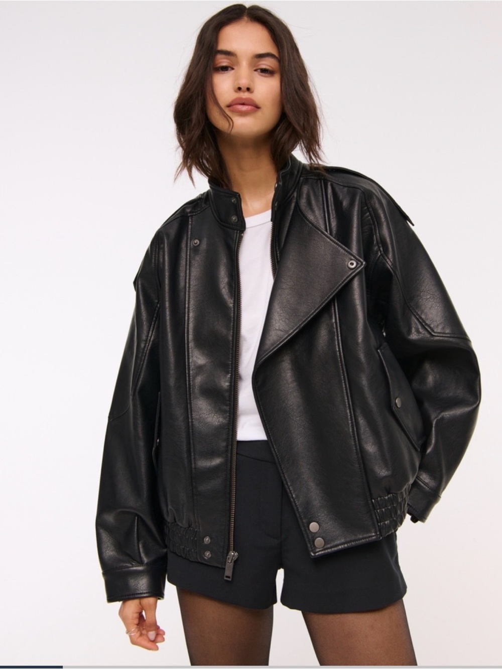 Abercrombie & Fitch Black Faux Leather Biker Jacket